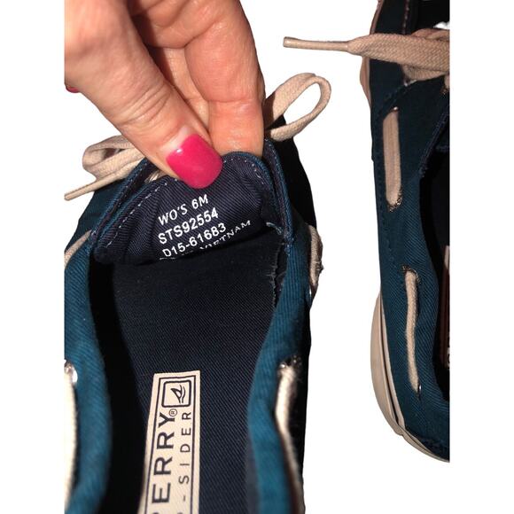 EUC Sperry Top-Sider Women's Biscayne Teal Blue Canvas Boat shoe Size 6M - Picture 8 of 9